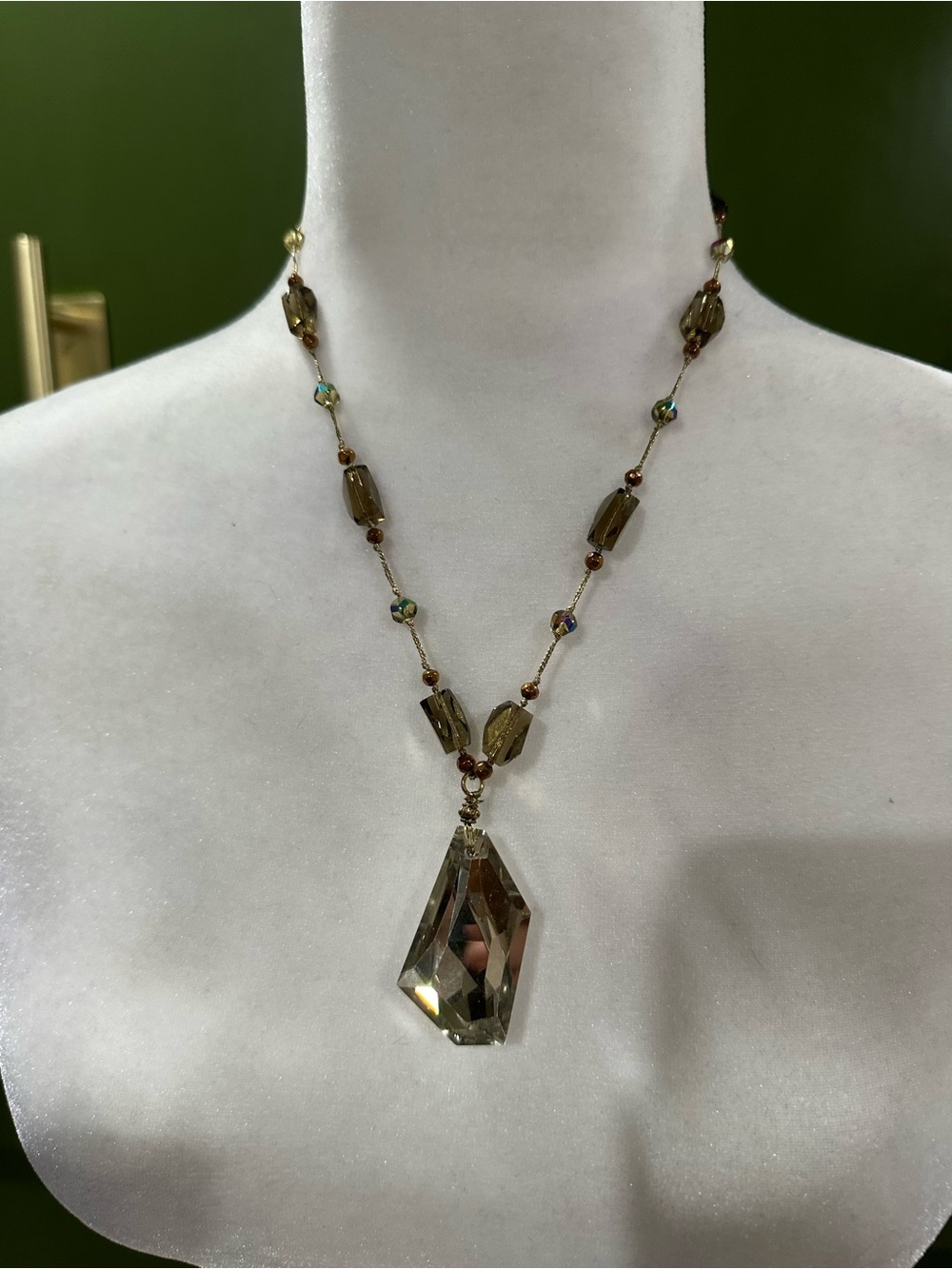 Premier Designs Smoky Crystal Pendant Necklace in Brown and Iridescent Accents